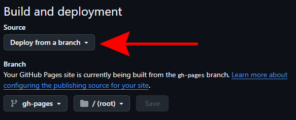Screenshot of the deploy from a branch setting