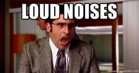 Steve Carell yelling with caption "loud noises"